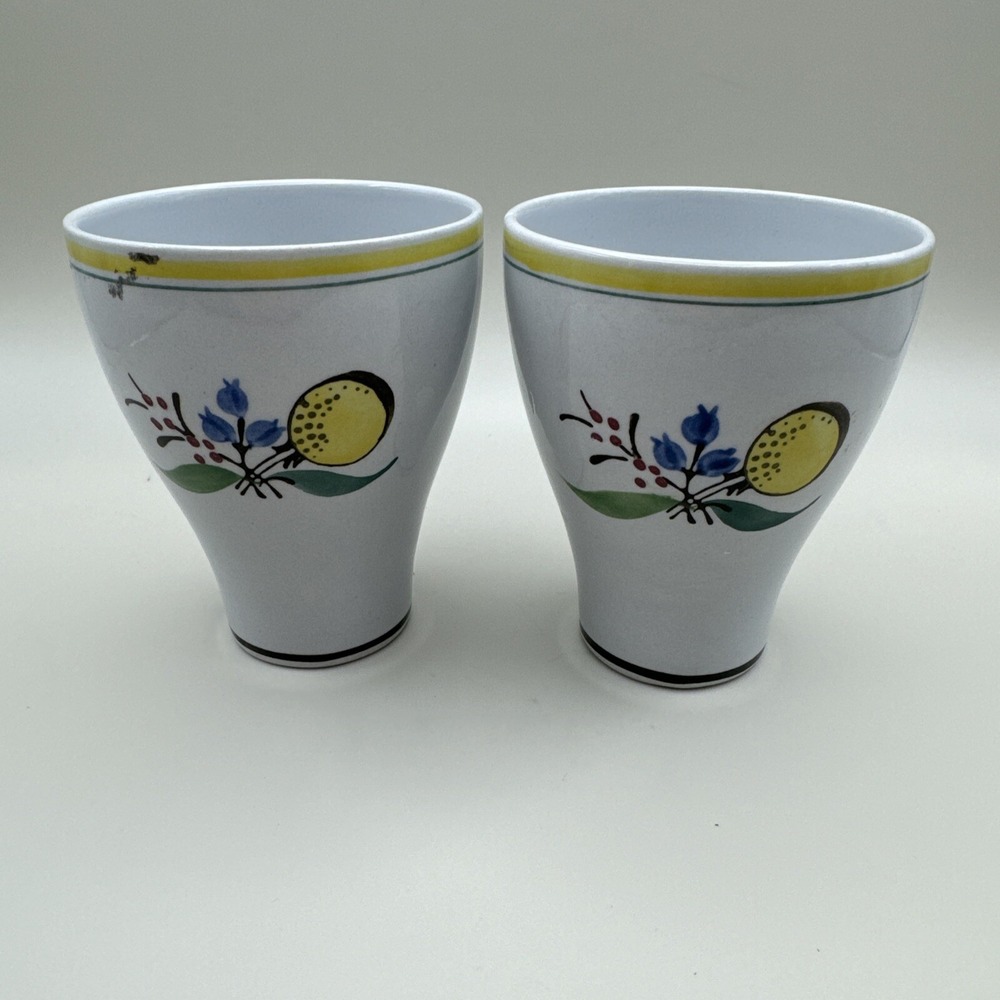 Vintage Arabia Finland MCM Windflower Pattern Egg Cups Set 2 Yellow Tumbler Dish